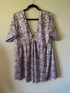 Lulu’s Express Yourself Blush Pink Floral Print Satin Babydoll Dress